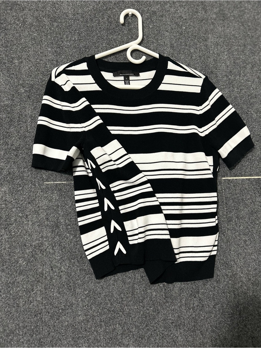 White House Black Market Black & White Striped Short-Sleeve Knit Shirt